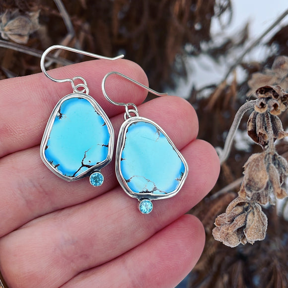 Golden Hills Turquoise, Swiss Blue Topaz and Sterling Silver Earrings