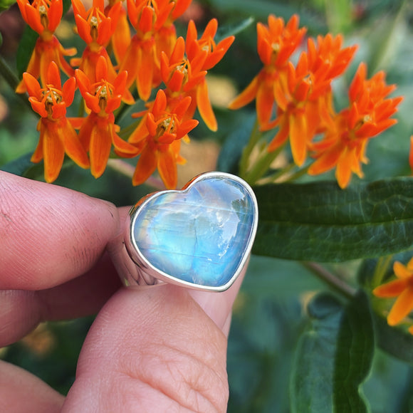 Moonstone and Sterling Silver Heart Ring