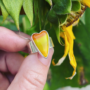 Rosarita Gold Slag Glass and Sterling Silver Heart Ring