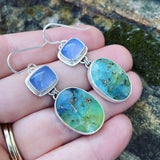 Indonesian Opalized Wood, Chalcedony and Sterling Silver Earrings