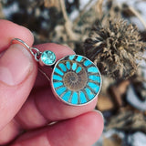 Apatite, Ammonite with Turquoise Inlay and Sterling Silver Earrings