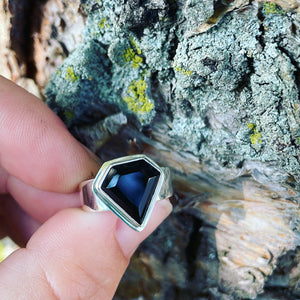 Faceted Black Onyx and Sterling Silver Ring
