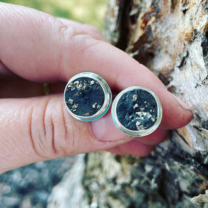 Pyrite in Slate and Sterling Silver Posts