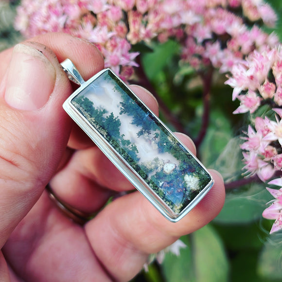 Moss Agate and Sterling Silver Pendant