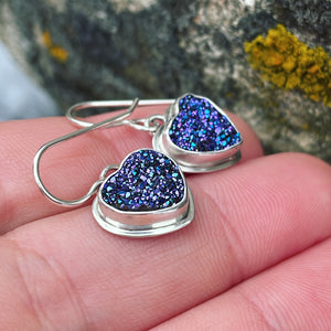 Drusy and Sterling Silver Heart Earrings