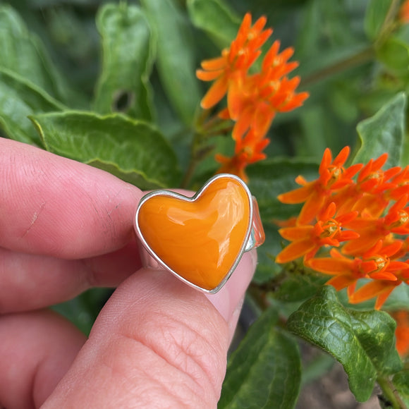 Rosarita Gold Slag Glass and Sterling Silver Heart Ring