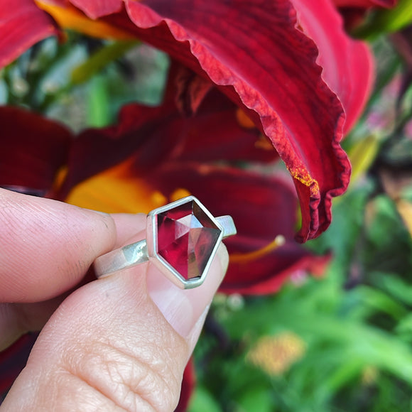 Geometric Garnet and Sterling Silver Ring