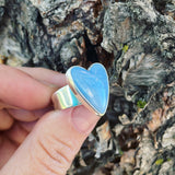 Leland Blue Slag Glass and Sterling Silver Heart Ring