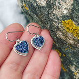 Drusy and Sterling Silver Heart Earrings