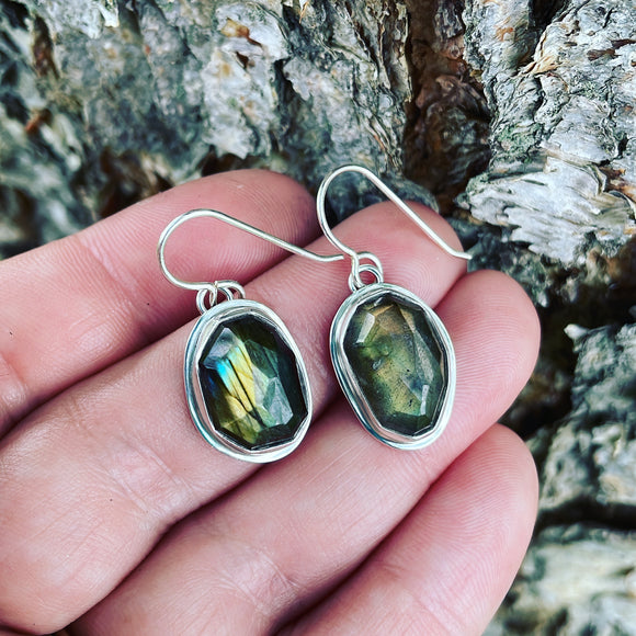Rose Cut Labradorite and Sterling Silver Earrings