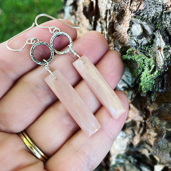 Peach Moonstone and Sterling Silver Earrings