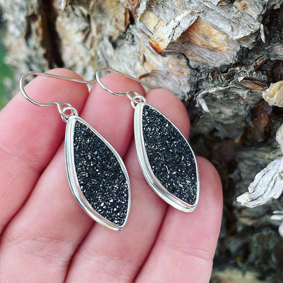 Black Drusy and Sterling Silver Earrings