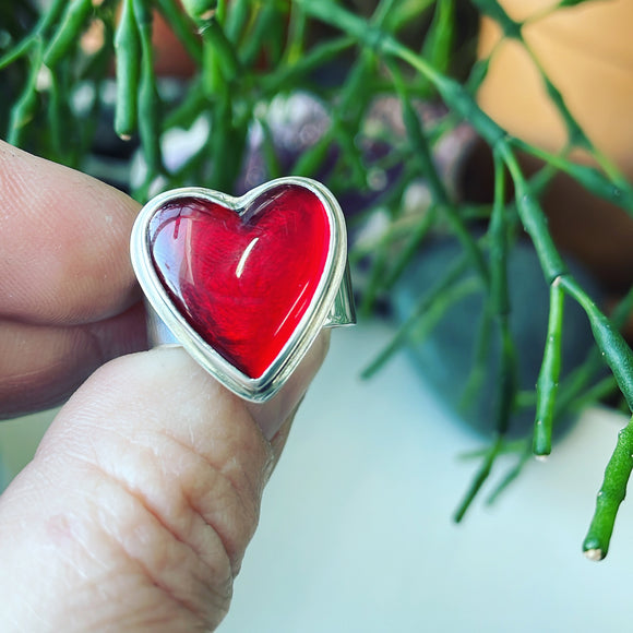 Rosaria Gold Slag Glass and Sterling Silver Heart Ring