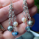 Labradorite, Pearl and Sterling Silver Earrings