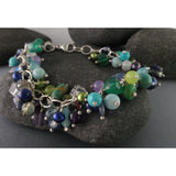 Blues, Green, Purples Sterling Silver Multi-Beaded Bracelet