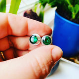 Simulated Emerald and Sterling Silver Posts