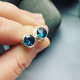 Blue Zircon and Sterling Silver Posts