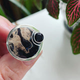Fossil Palm Wood, Black Sardonyx and Sterling Silver Ring