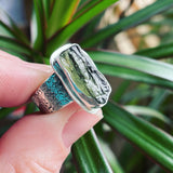 Moldavite and Sterling Silver Ring