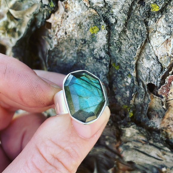 Rose Cut Labradorite and Sterling Silver Ring