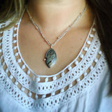 Ocean Jasper with Drusy, Peach Topaz and Sterling Silver Pendant with 3-chain Necklace with Pink Opal Detail