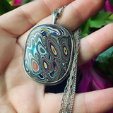 Fordite (Detroit Agate) and Sterling Silver Pendant with 3-chain Necklace
